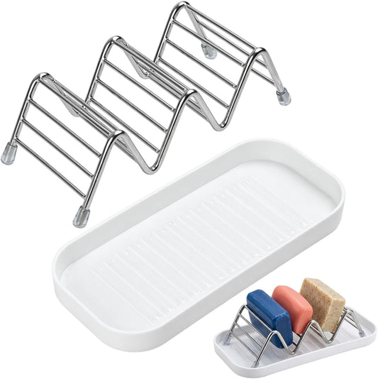2 pcs Shampoo Bar Holder, Self Draining Soap Dish, Bar Soap Holder for Shower, Kitsch Shampoo Bar Holder, Soap Holder with Drainage Basin, 2-Piece Bathroom Organizer Set