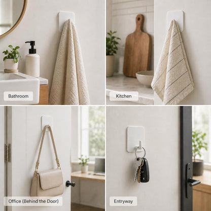 Stainless Steel Adhesive Wall Hooks for Hanging, Heavy Duty Waterproof Stick On for Bathroom Kitchen Shower, Self Adhesive for Towels, Keys, Hats, Robes - 8 Pack (White and Black)
