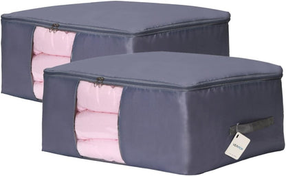 Comforter Storage Bags Pack of 2,Pillow Beddings/Blanket Clothes Organizer Storage Containers with Zippers,Breathable and Moistureproof(Black,2pcs)