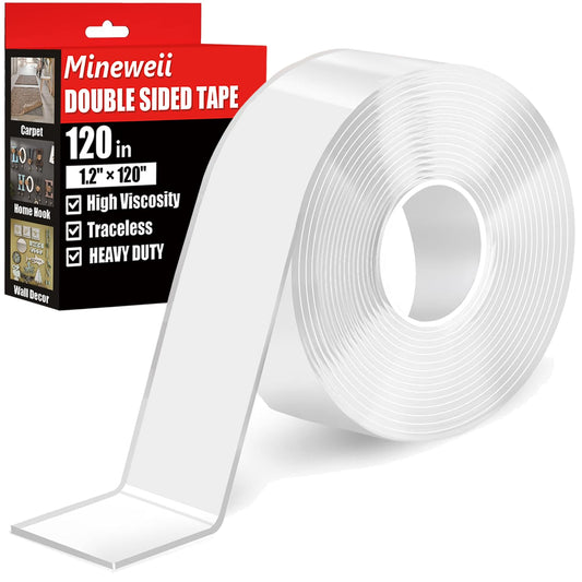 Double Sided Heavy Duty Extra Strong Adhesive Tape - 1.2 Inch x 10 feet - Removable Nano Tape for Poster Carpet Picture Hanging Strip Rug Wall Outdoor - Adhesive Multipurpose Clear Mounting Tape