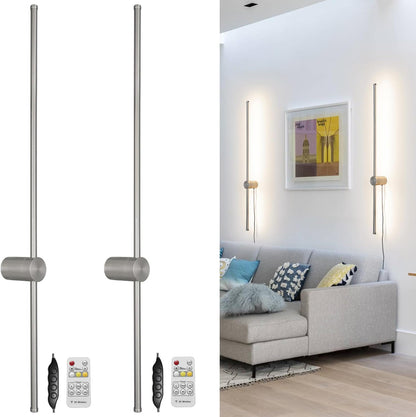 Battery Operated Wall Sconce Set of 2, Black USB Rechargeable Sconces Wall Deco Set of Two, Dimmable Cordless Wall Sconce with Remote Control, LED Wireless Wall Lighting,31.6 in