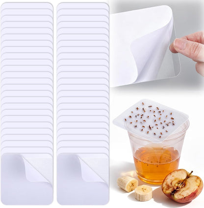 50 Pack Fruit Fly Trap Covers for Cup, Double-Sided Adhesive Cards for Fruit Flies & Gnats, Easy DIY Vinegar Trap for Kitchen Sink, Countertop & Dessert Bowl, Safe, Mess-Free, Indoor Use