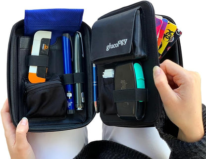 Glucology Large Diabetes Travel Case Hard Shell, Organizer for Glucose Monitor, Insulin Pen, BGL Strips, Syringe, Needles & Diabetic Supplies, Premium & Durable with Extra Compartment, Black