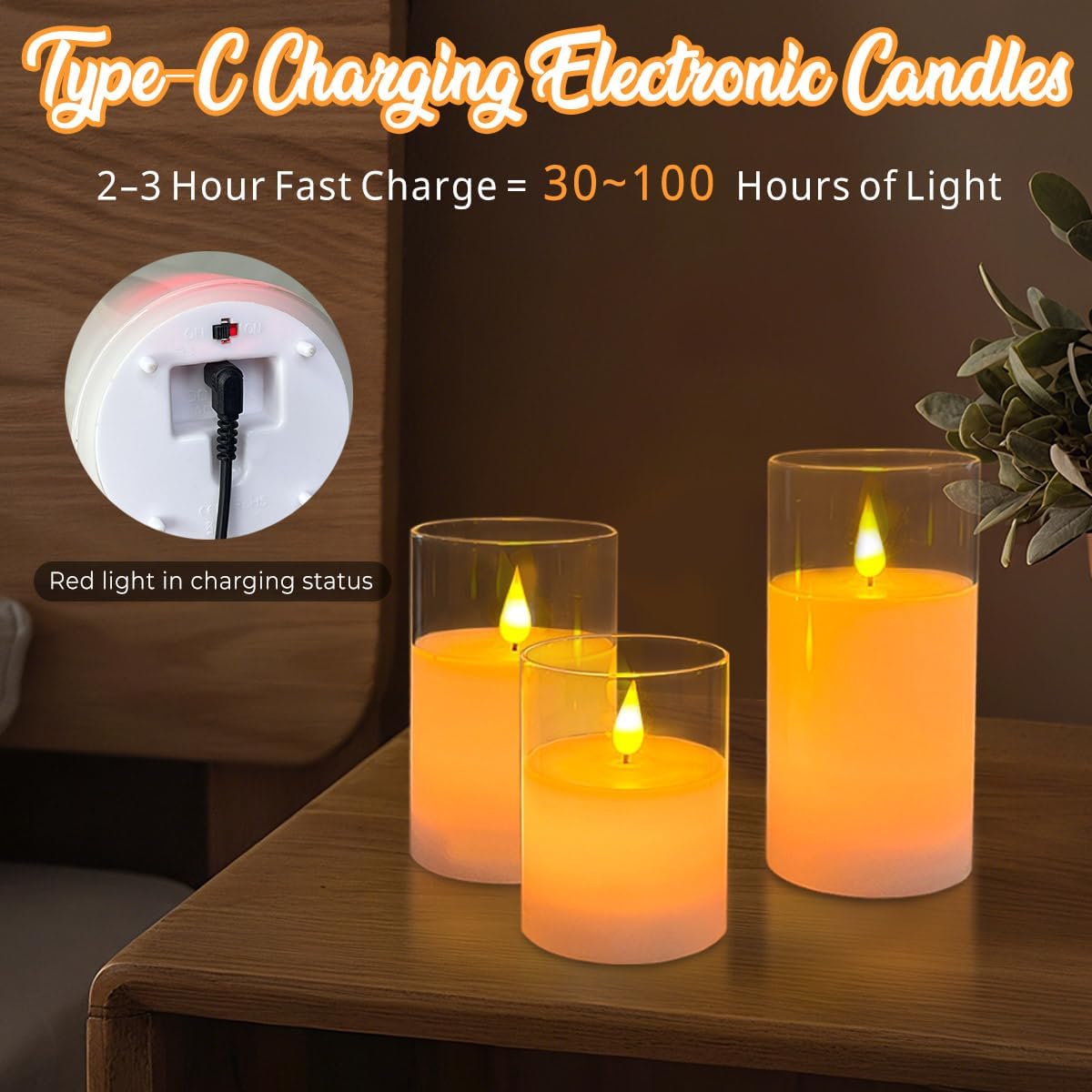 LEDHOLYT Rechargeable Flameless Glass Pillar Candles–Gifts for Women,–Set of 3, Realistic Flickering LED Light,Remote & Timer, Ideal for Living Room, Bedroom & Festival Wedding Home Party Decor
