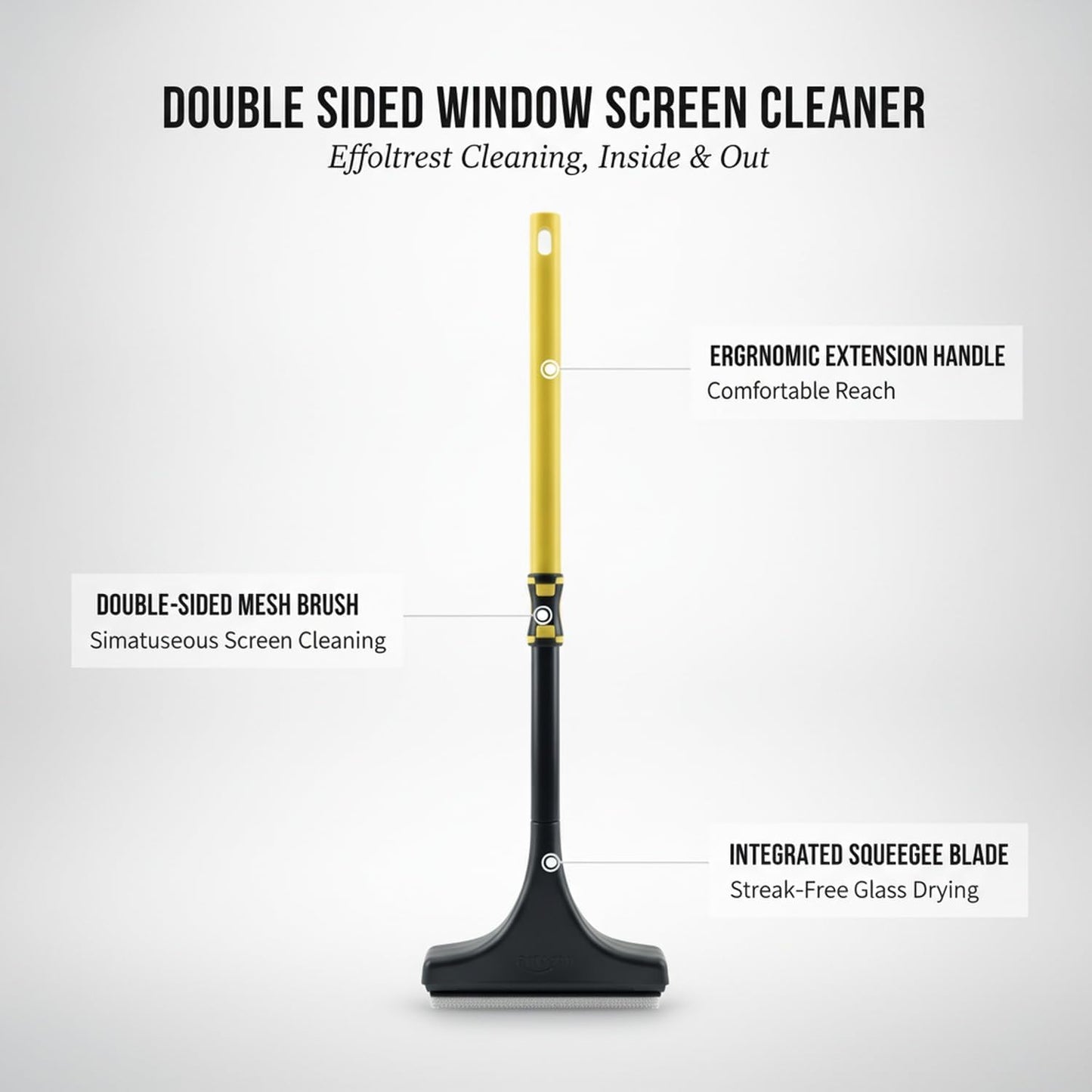 Double Sided Window Screen Cleaner Brush with Integrated Squeegee for Glass, PP Plastic Cleaning Tool, 13 x 3.3 x 1.6 Inches (1 PC)