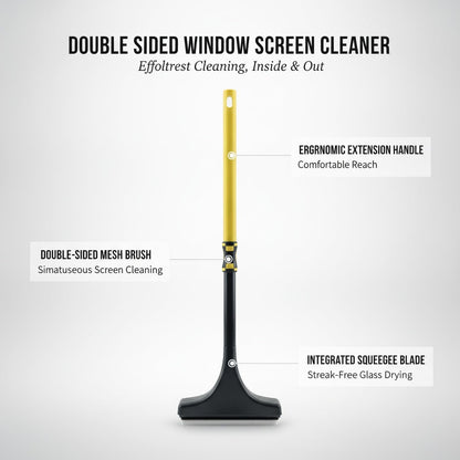 Double Sided Window Screen Cleaner Brush with Integrated Squeegee for Glass, PP Plastic Cleaning Tool, 13 x 3.3 x 1.6 Inches (1 PC)