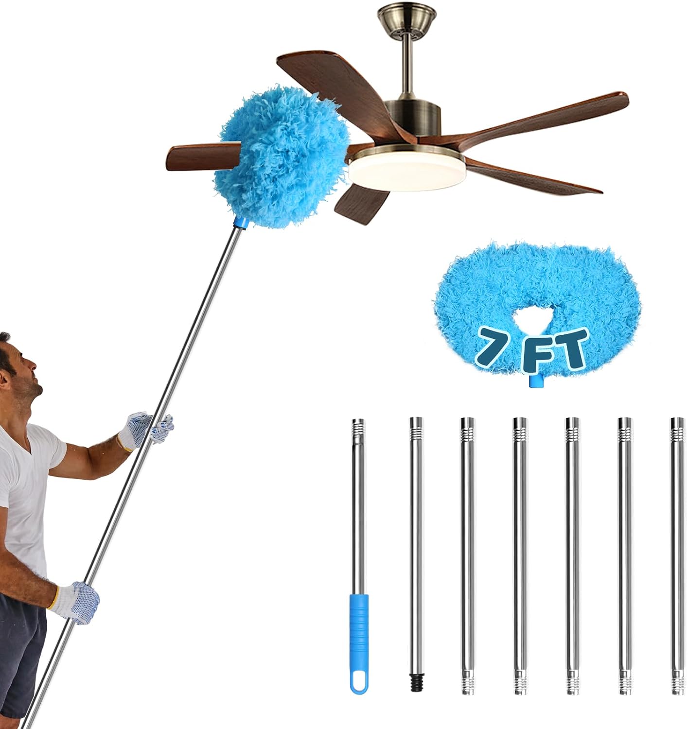 Storystore Ceiling Fan Cleaner Duster - Adjustable Duster with Extension Pole,Dusters for Cleaning Fan Blade, Walls and Cobweb (Blue)