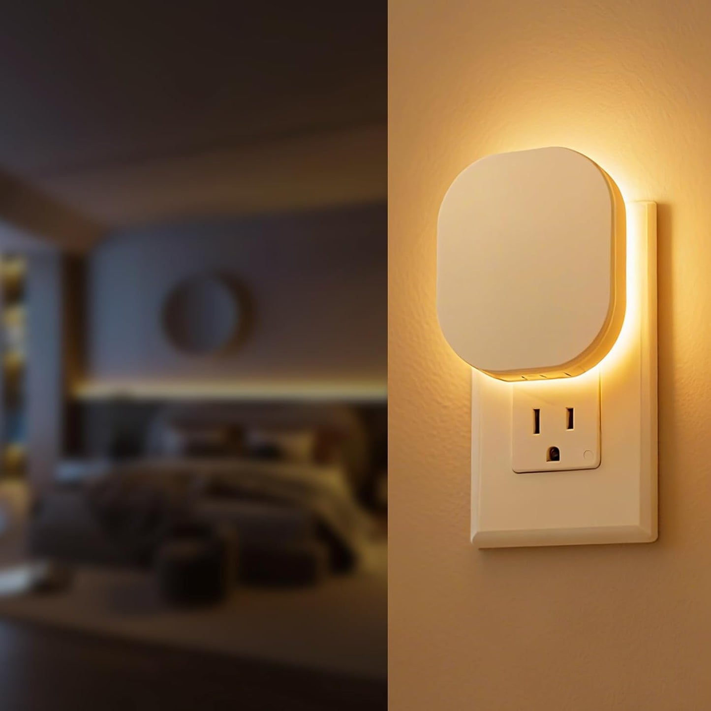 Plug-in LED Backlit Night Light with Motion Sensor, Dimmable Brightness Eye-Caring Warm White Nightlight for Baby & Kids' Bathroom, Nursery, Bedroom, Hallway (2 Pack)