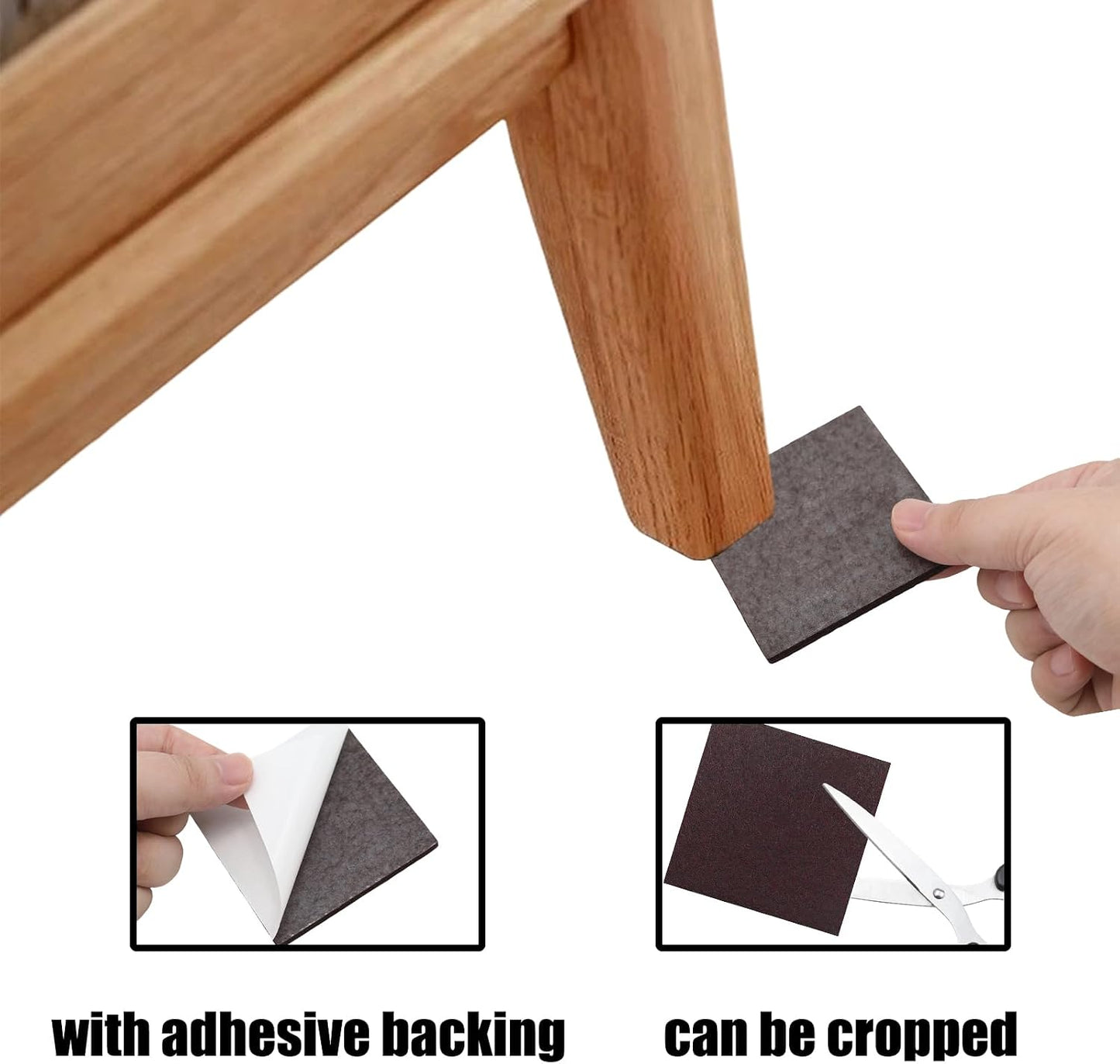 Furnigear 1.5x1.5 Inch Square Felt Furniture Pads, 18Pcs Self-Adhesive Floor Protectors for Chair Legs, Hardwood Floors - Cuttable, Anti-Scratch, Brown