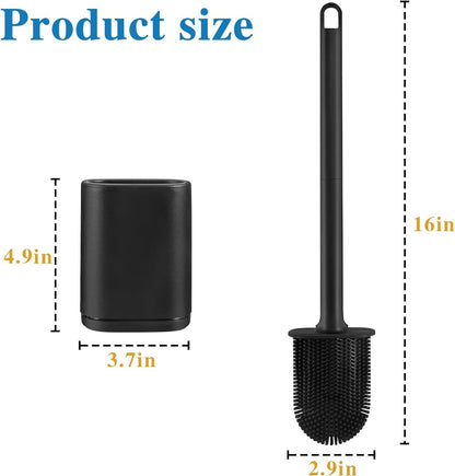 Silicone Toilet Brush and Holder Bendable Efficient Cleaning Wall Mounted Toilet Bowl Brush with Long Handle Brush Head and Silicone Bristles No Rusty Handles Problem (White)