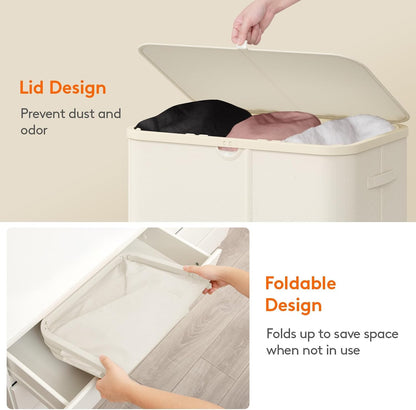 Lifewit 185L 3 Section Laundry Hamper with Lid, Large Laundry Basket with Handles and Removable Bags, Tall Clothes Hamper, Foldable Laundry Sorter for Bedroom Bathroom, Beige