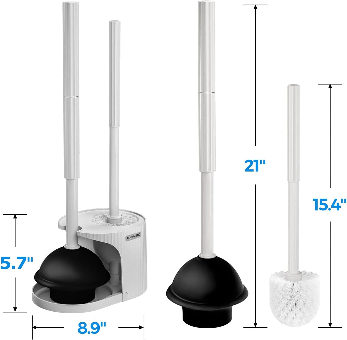 FORASTO 2Pack 2 in 1 Toilet Brush and Plunger Set, Extended Handle Plunger,Toilet Bowl Brush Plunger Set,Bathroom Cleaning Tools,Toilet Brush Plunger Combo,Cleaning Brush,Cleaning Supplies
