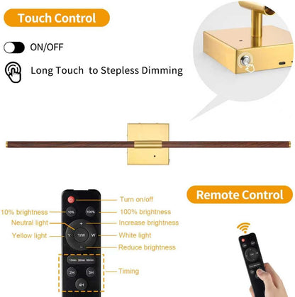 Morauroral Battery Operated Wall Sconces Set of 2, 10000mAh Rechargeable Sconces, 3000K-6000K Dimmable LED Wall Lamp with Remote, 24 Inch Black Gold Wireless Wall Lights for Bedroom, Living Room