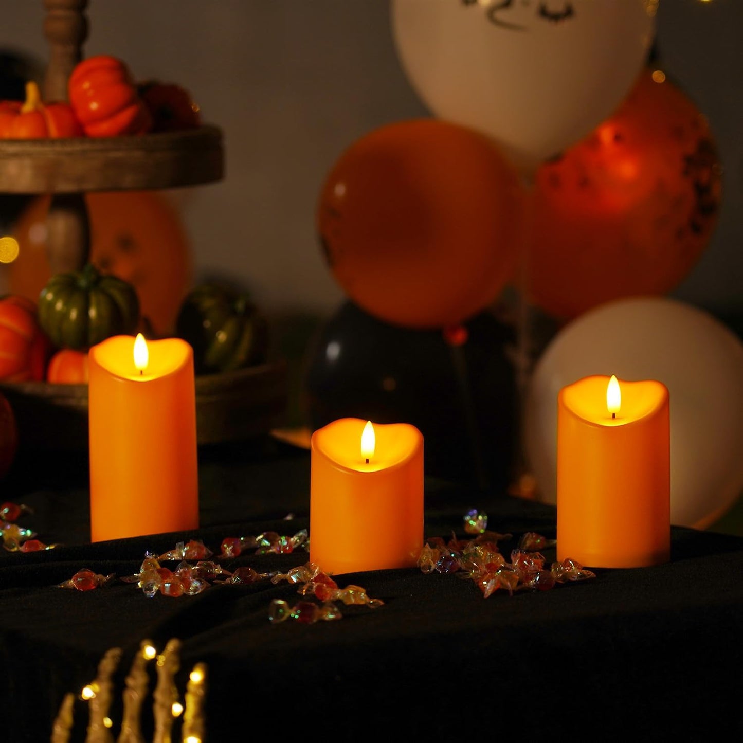 Homemory Black Flameless Candles, Halloween Candles Battery Operated with Remote and Timer, Flickering LED Pillar Candle for Theme Party, Holiday Decor, Set of 3
