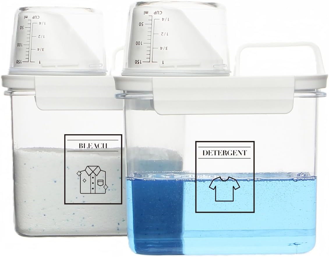 Laundry Detergent Dispenser, Liquid Laundry Container & Powder Soap Dispenser, 2 Pack Plastic Laundry Storage for Laundry Room Organization, Fabric Softener Dispenser (2.3L)