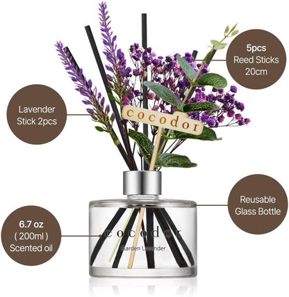 COCODOR Flower Reed Diffuser Set / 6.7oz / Cashmere Vanilla/Scent Diffuser with Sticks Home Fragrance Reed Diffuser for Bathroom Shelf Decor