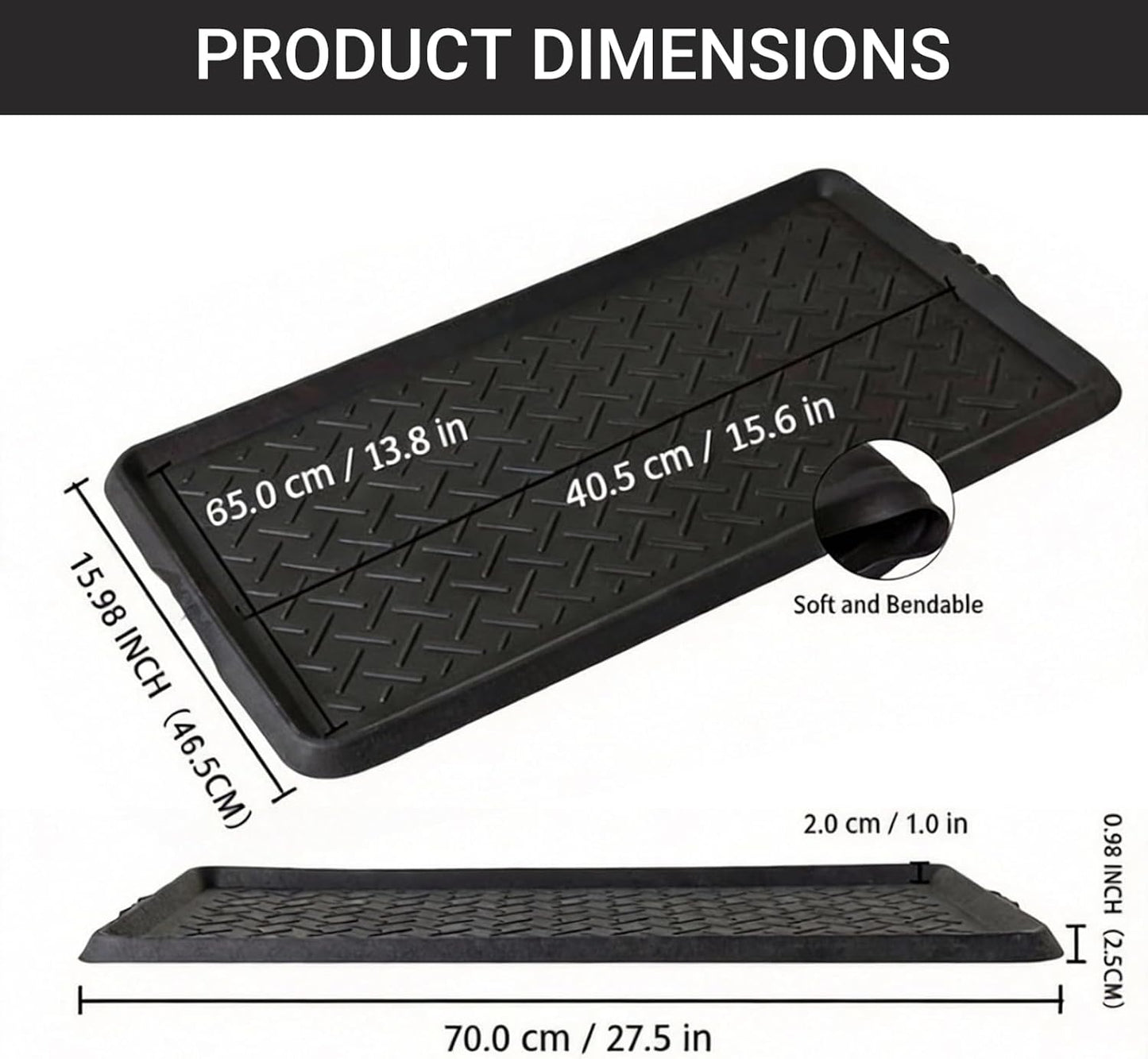 Rubber Shoe Mat Heavy Duty Foldable Boot Mat Tray with Lip Waterproof Non Slip Boot Trays for Entryway Indoor Outdoor 27.5x15.9 inch