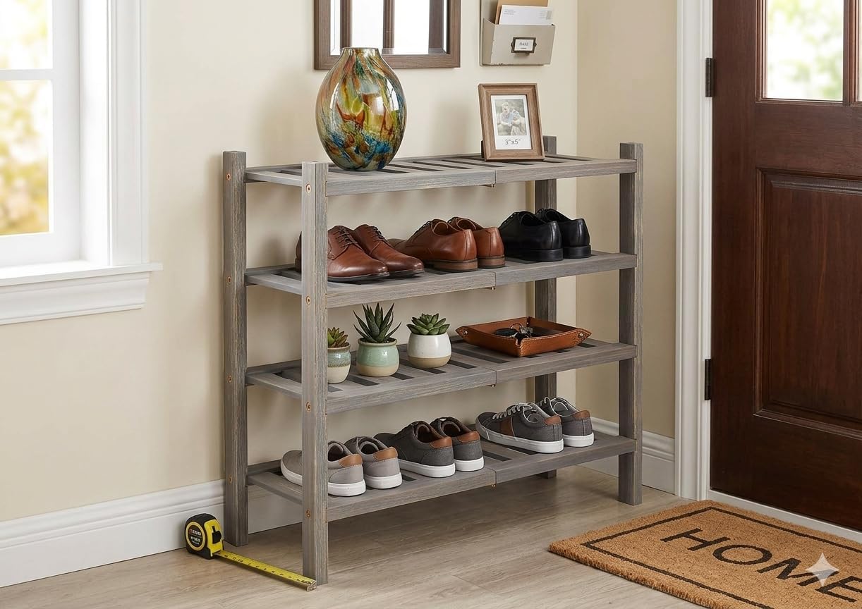 2-Tier Acacia Wood Stackable Shoe Rack - Brush Teak