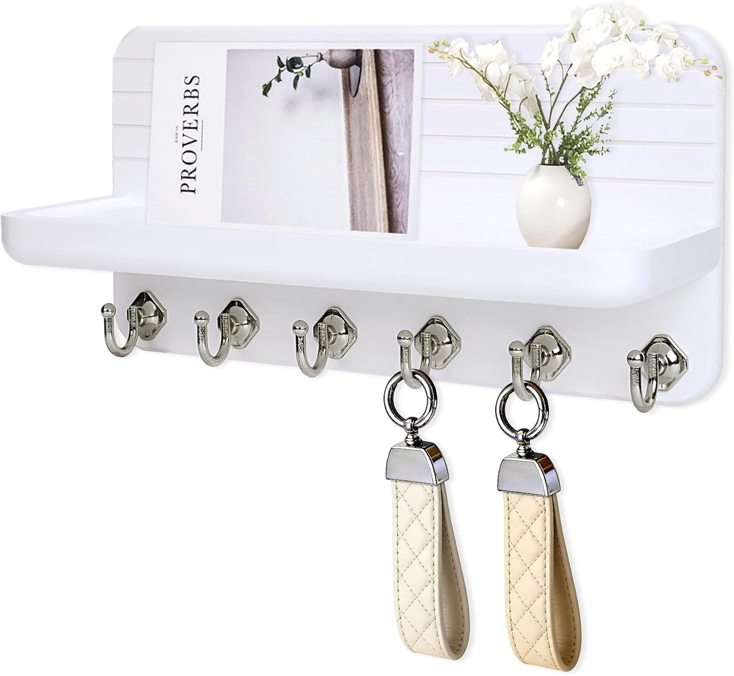 Key Holder for Wall, Mail Organizer Wall Mount with 6 Hooks Wooden Hanging Key Rack for Home Decor, Hallway, Entryway (Brown)