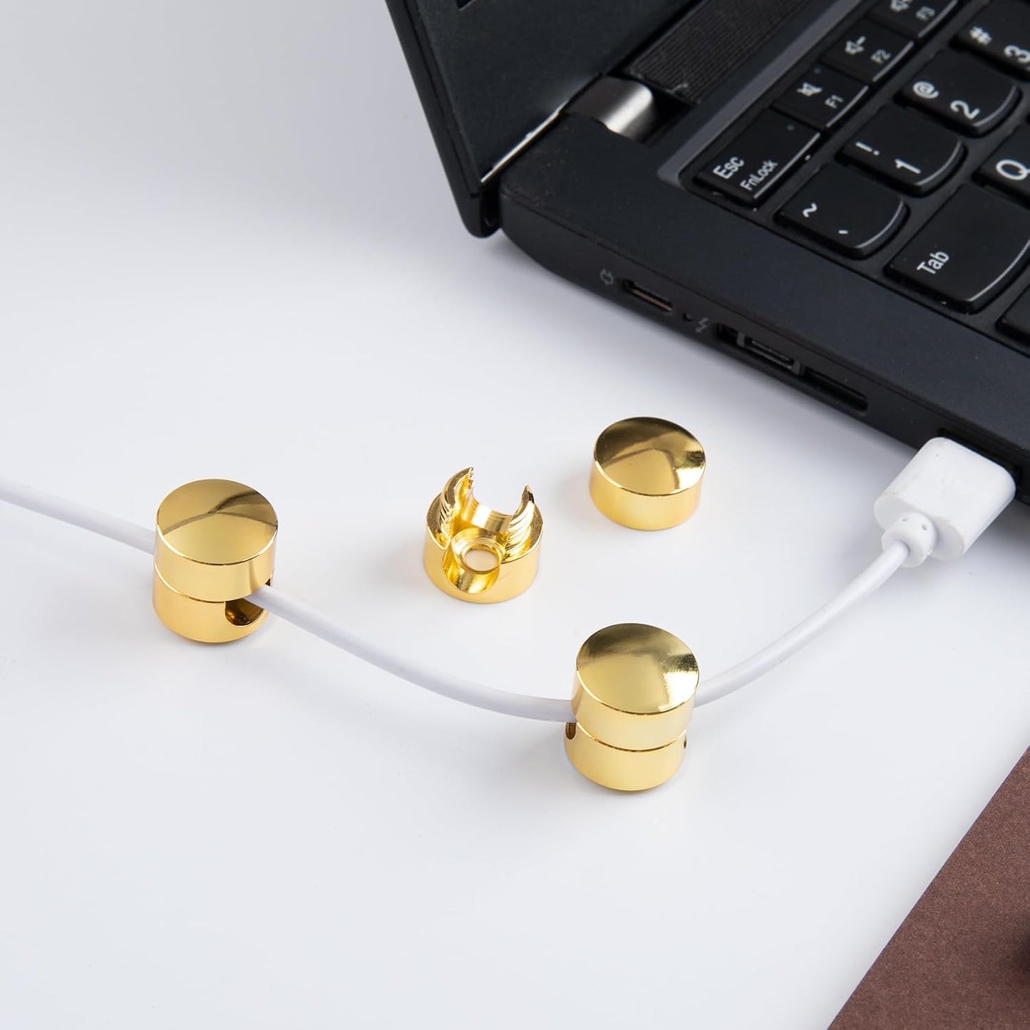 3pcs Cable Anchors for Desk, Adhesive Metal Cord Organizers, Adjustable 2-in-1 Cord Clips Charger Cable Management for Nightstand Office Home Desktop Wall- Gold & Copper & Black