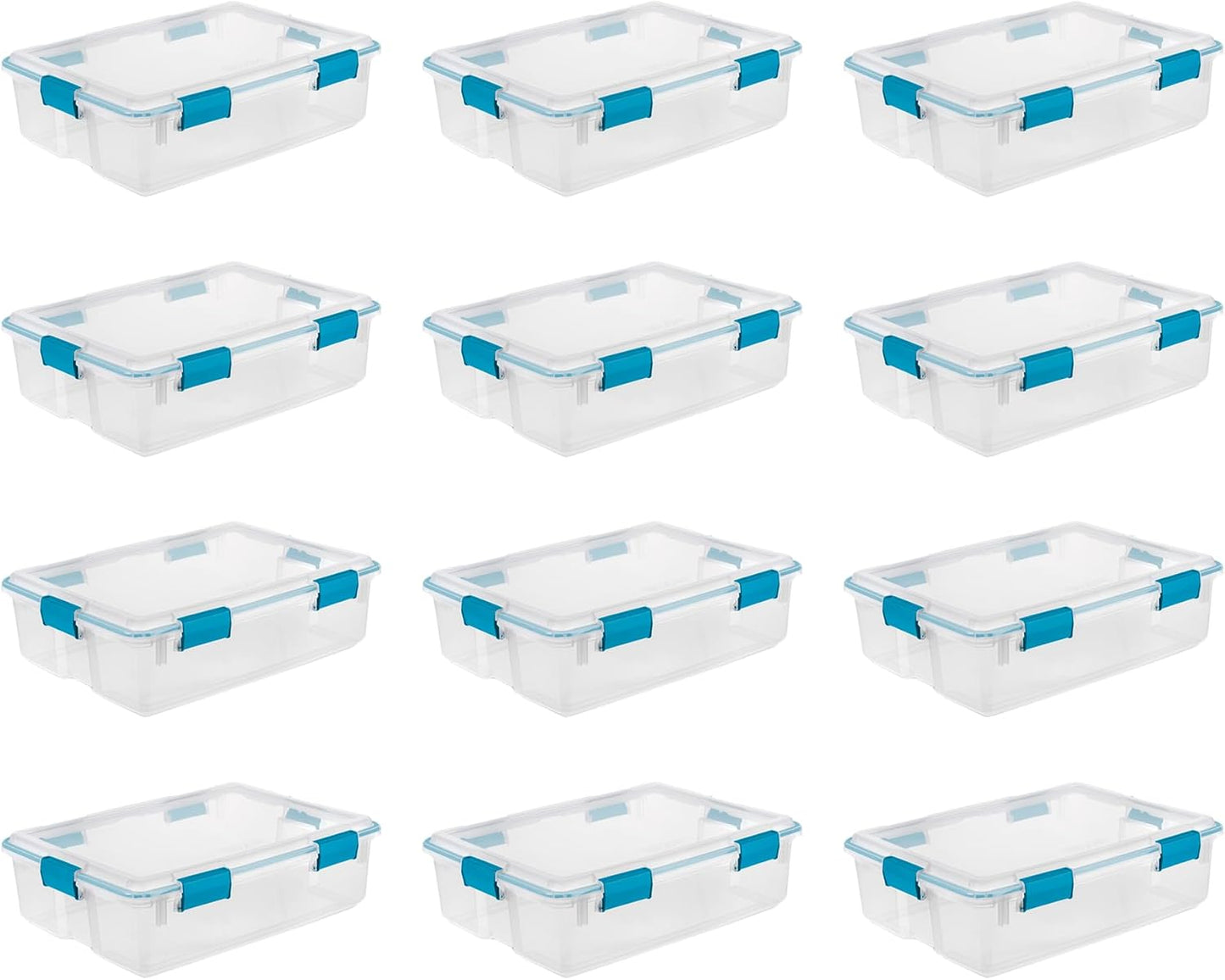 Sterilite 4-Pack Gasket Box, Home Storage Organizer Bins with Lids, 37 Quart – Stackable Clear Plastic Containers for Bedroom, Bathroom, Garage, Basement, or Attic
