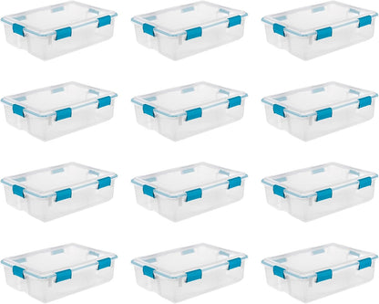 Sterilite 4-Pack Gasket Box, Home Storage Organizer Bins with Lids, 37 Quart – Stackable Clear Plastic Containers for Bedroom, Bathroom, Garage, Basement, or Attic