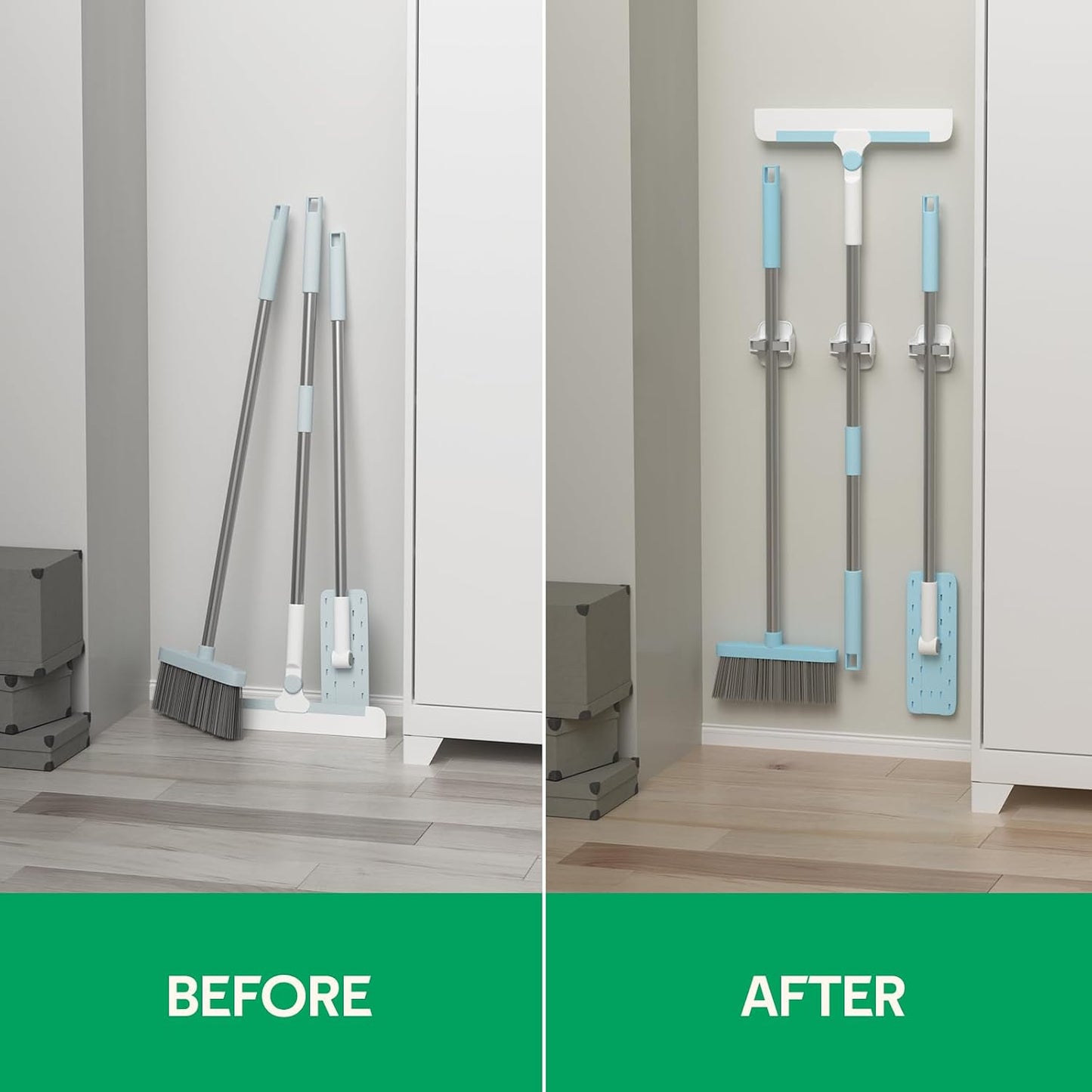 reliahom Broom Holder Wall Mount Mop Grippers organizer wall hanging, 3Pack | No Drilling Self Adhesive Easy install Anti-Slip Mop Broom Hanger Storage Rack for Kitchen,Laundry Room,Garden,Garage