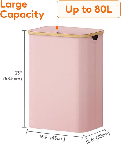 Lifewit 120L Laundry Basket with Lid, Clothes Hampers for Laundry with Bamboo Handles and 2 Removable Bag, Large Foldable Laundry Hamper for Bedroom, Bathroom, Dorm, Laundry Room, Beige