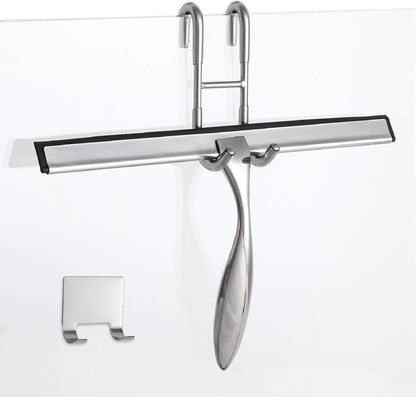 Simtive 14-Inch Shower Squeegee Set, Includes Shower Door Hook and Adhesive Hook, Squeegee for Shower Doors, Mirror and Window, Silver