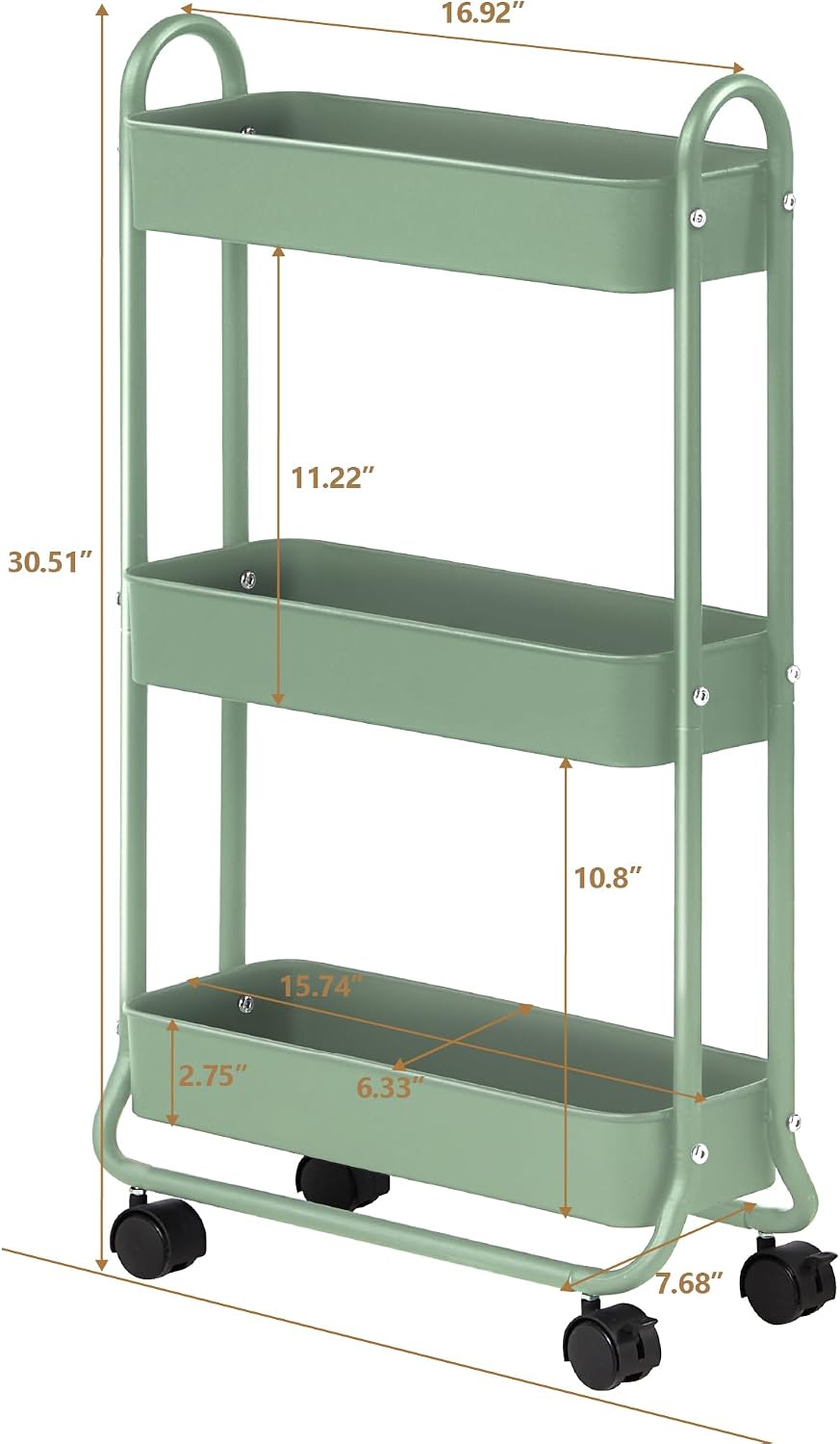 SunnyPoint Slim Rolling Storage Cart, 3 Tier Bathroom Storage Organizer Bathroom, Laundry Utility Cart (White)