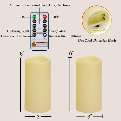 Homemory 3 Pack Flameless Candles, Outdoor Waterproof, Battery Operated LED Pillar Candles with Remote Control and Timer, Plastic, Long Lasting，4”5”6”