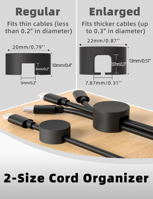 Viaky 8-Pack Magnetic Cable Holder Black, Self Adhesive Silicone Magnet Cable Straps, Strong Cord Holder for Phone Charge, Wire Management for Nightstand, Wall, Office, Home, Car, Desk