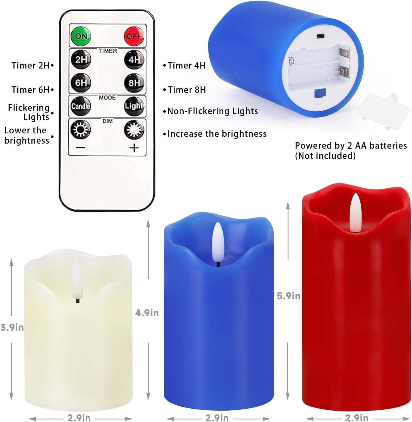 Flameless Candles Lights, Set of 3 Flickering LED Candles with Remote & Timer, Dimmable Electric Pillar Candles Battery Operated, Green Candles for Home St. Patrick’s Day Christmas Decor (Green)