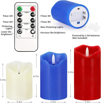 Flameless Candles Lights, Set of 3 Flickering LED Candles with Remote & Timer, Dimmable Electric Pillar Candles Battery Operated, Green Candles for Home St. Patrick’s Day Christmas Decor (Green)