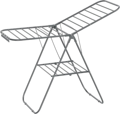 SONGMICS Clothes Drying Rack, with Sock Clips, Metal Laundry Rack, Foldable, Space-Saving, Free-Standing Airer, with 2 Height-Adjustable Gullwings, Indoor Outdoor Use, Gray ULLR052G01