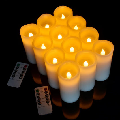 Vinkor Flameless Candles Battery Operated Candles Real Wax Pillar LED Candles with 10-Key Remote and Cycling 24 Hours Timer (Ivory Set of 12 （D: 3" x H: 4"）)