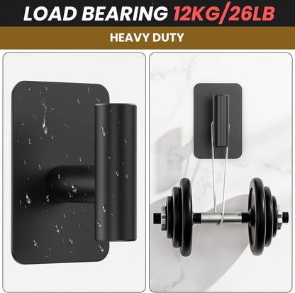 Heavy Duty Adhesive Hooks - 26lb Max, Sticky Wall Hooks Waterproof Stainless Steel for Hanging Towel, Coat, Robe, Towel Hooks Stick on Bathroom, Kitchen, Shower, Door (Black, 4 Pack)