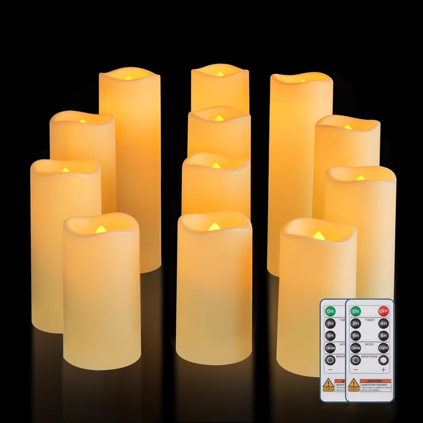Raycare Outdoor Waterproof Flameless Candles, Battery Operated LED Electric Candles with Remote and Timers, Fake Pillar Candle for Patio, Porch, and Wedding Decor, Ivory, Set of 3(3"x4" 5" 6")