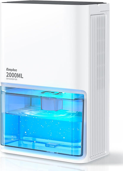 EasyAcc Bathroom Dehumidifier, 45 oz/Day Small Dehumidifier for Bathroom, Quiet Moisture Control Mini Dehumidifier for Home, Low-Temp Operation, Auto Shut-Off, 68 oz Tank, 7 LED Light for Closet RV