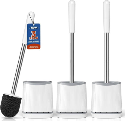 TRENTI Toilet Brush and Holder Set - Bristles Bowl Brush Head with Ventilated Holder, Wall Mounted Compact Set for Bathroom Deep Cleaning