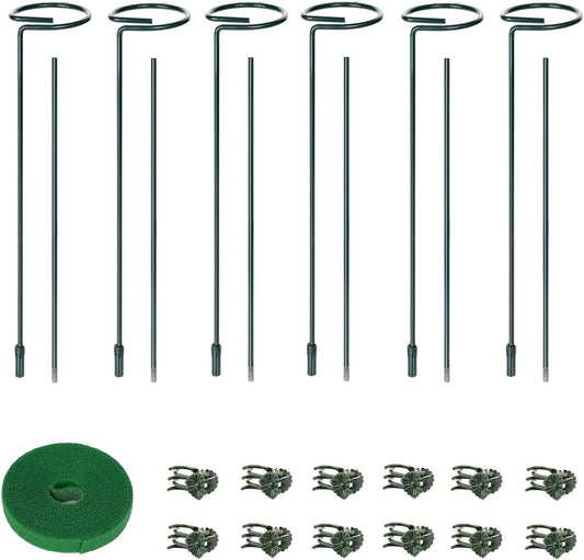 2 Pack Plant Support Sticks, 3 Sizes (12 or 24 or 36 inch) Garden Plant Stake, Plant Support Rings for Indoor Outdoor with Plants Ties, Plants Stakes for Flowers, Climbing Plants, Orchid