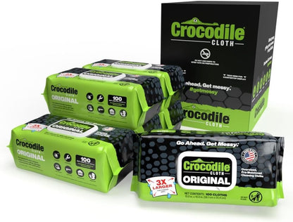 Crocodile Cloth Original Cleaning Wipes, Heavy-Duty Multi-Surface Hand & Tool Wipes, Water-Based, Safe on Skin, 100 Count, 15 x 10 Inch