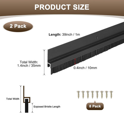 M METERXITY 2Pack Door Sweep - 39" Door Bottom Brush Heavy Duty Seal Draft Stopper Aluminum Base with 50mm Brush, Adhesive/Screw Installation for Interior/Exterior/Garage/Sliding Doors, Black