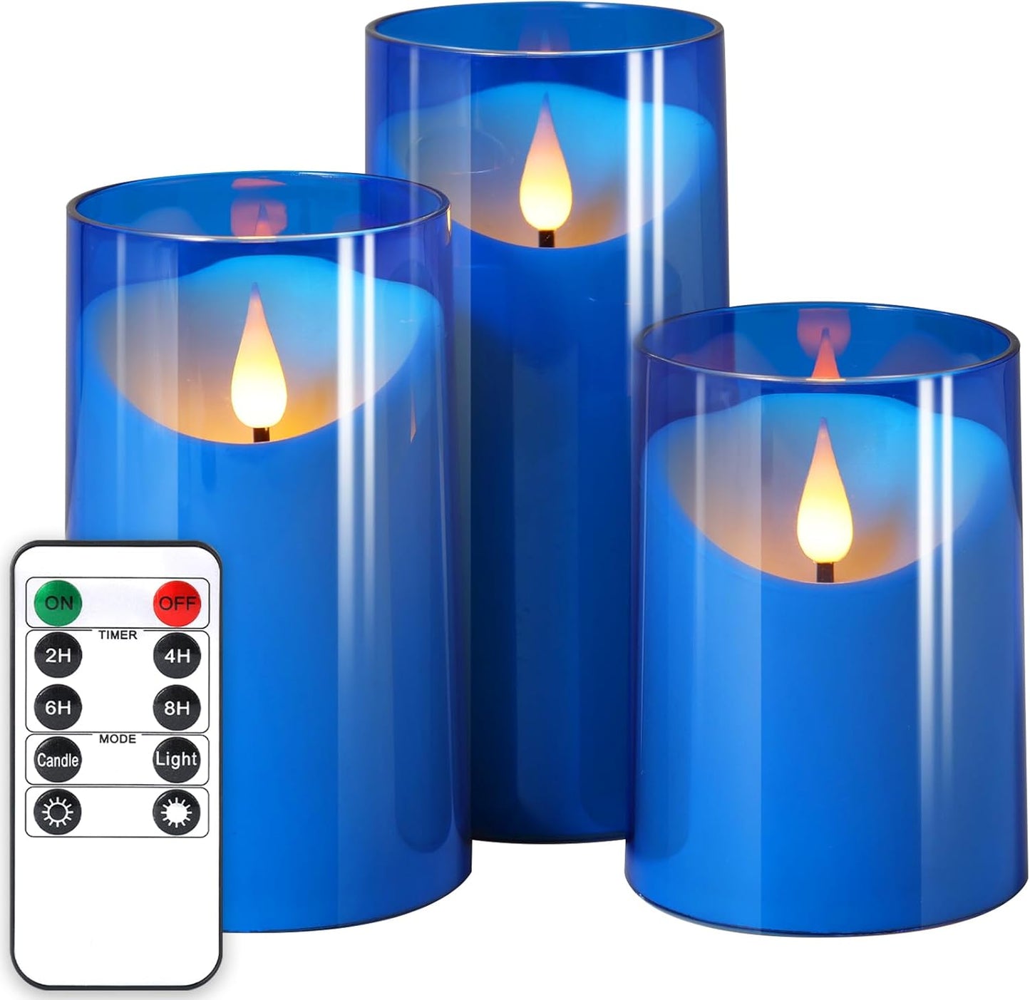 NURADA Flameless Candles with Remote Timer - Glass Real Wax 3D Wick LED Pillar Votive Candle Set Battery Operated Flickering Light for Home Christmas Decoration - White 3 Pack