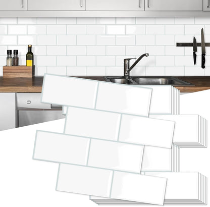 10-Sheet Thick Peel and Stick Kitchen Backsplash Tiles(Green,12"×12") | 3D Subway Waterproof Self-Adhesive Wall Tile Stick on Backsplash for Kitchen and Bathroom
