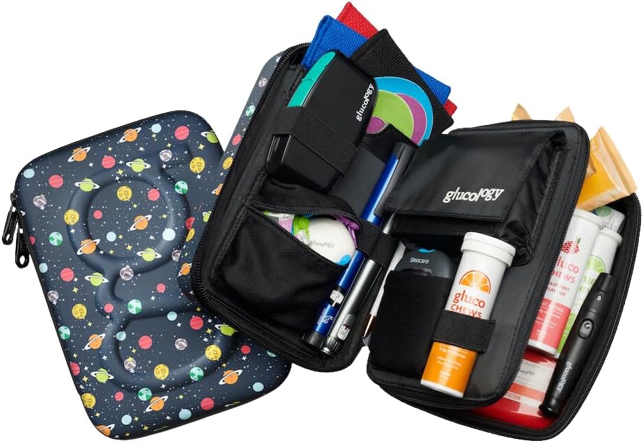 Glucology Large Diabetes Travel Case Hard Shell, Organizer for Glucose Monitor, Insulin Pen, BGL Strips, Syringe, Needles & Diabetic Supplies, Premium & Durable with Extra Compartment, Black