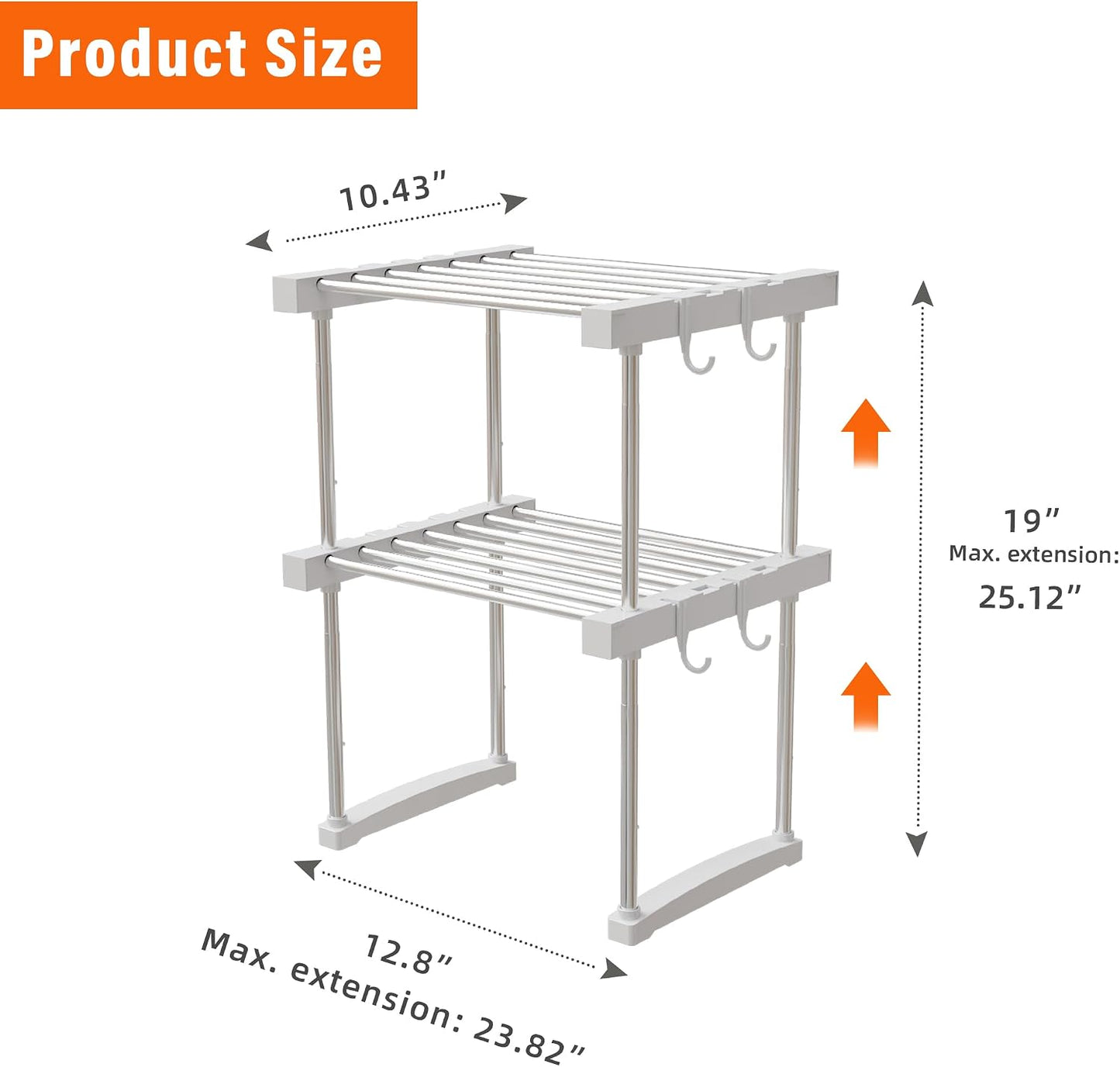 BLULEE Expandable Under Sink Organizer, 2-Tier Adjustable Storage Shelf | Heavy-Duty Stainless Steel Cabinet Rack for Kitchen Pantry & Bathroom Vanity, Stackable Organization System