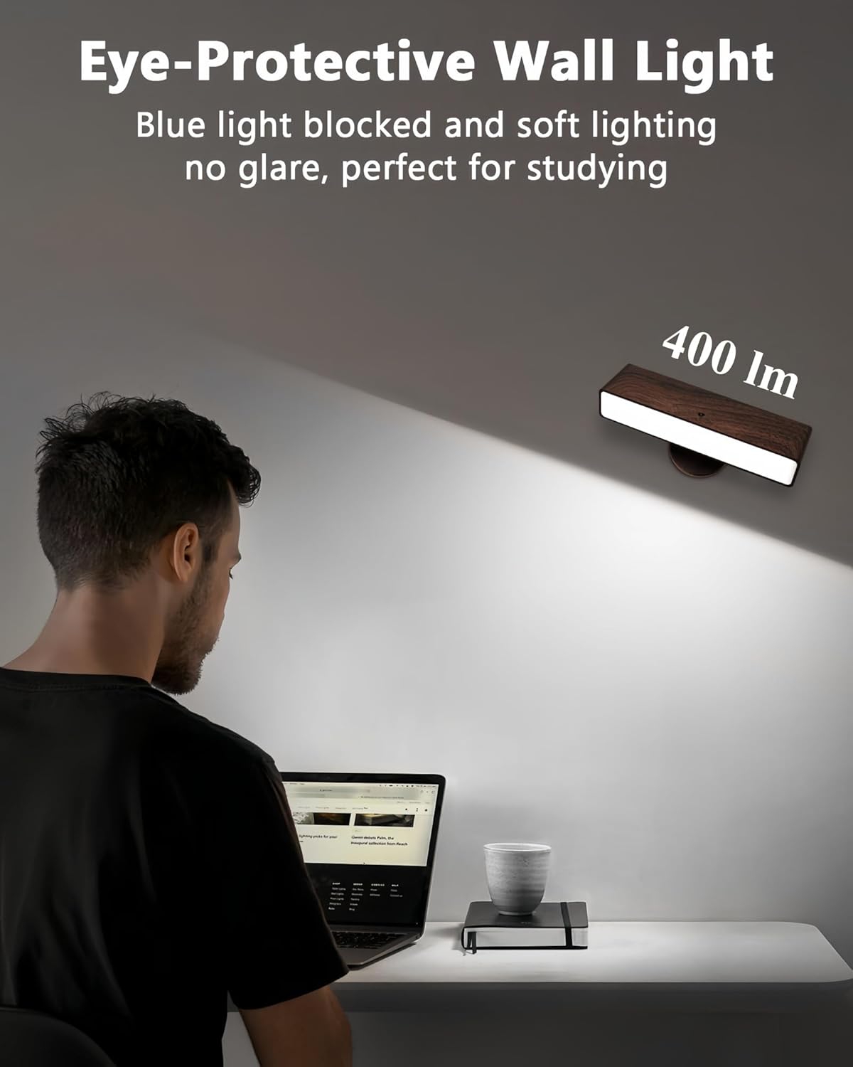 iThird Rechargeable Battery Operated Wall Sconce Set of 2: Wireless Black Wall Lights Battery Powered Magnetic 360° Rotation Cordless Scone Adhesive LED Wall Mount Lamp for Bedroom Reading Picture RV