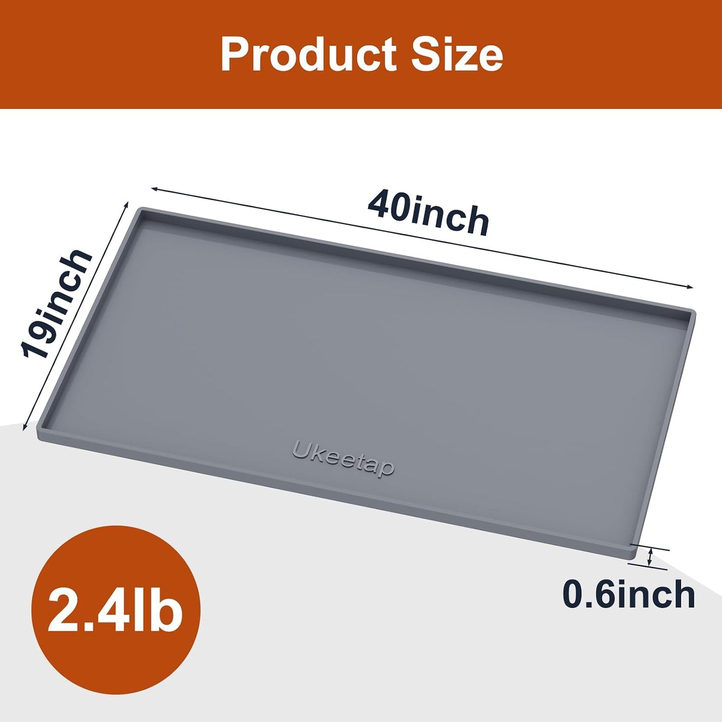 ukeetap Extra Thick Silicone Mat Waterproof with Raised Edge 19” x 12”, BPA Free Non-Slip Dog & Cat Food Mat, Feeding Mat for Food and Water Bowls, Spill Proof Mat to Protect Floors, Black