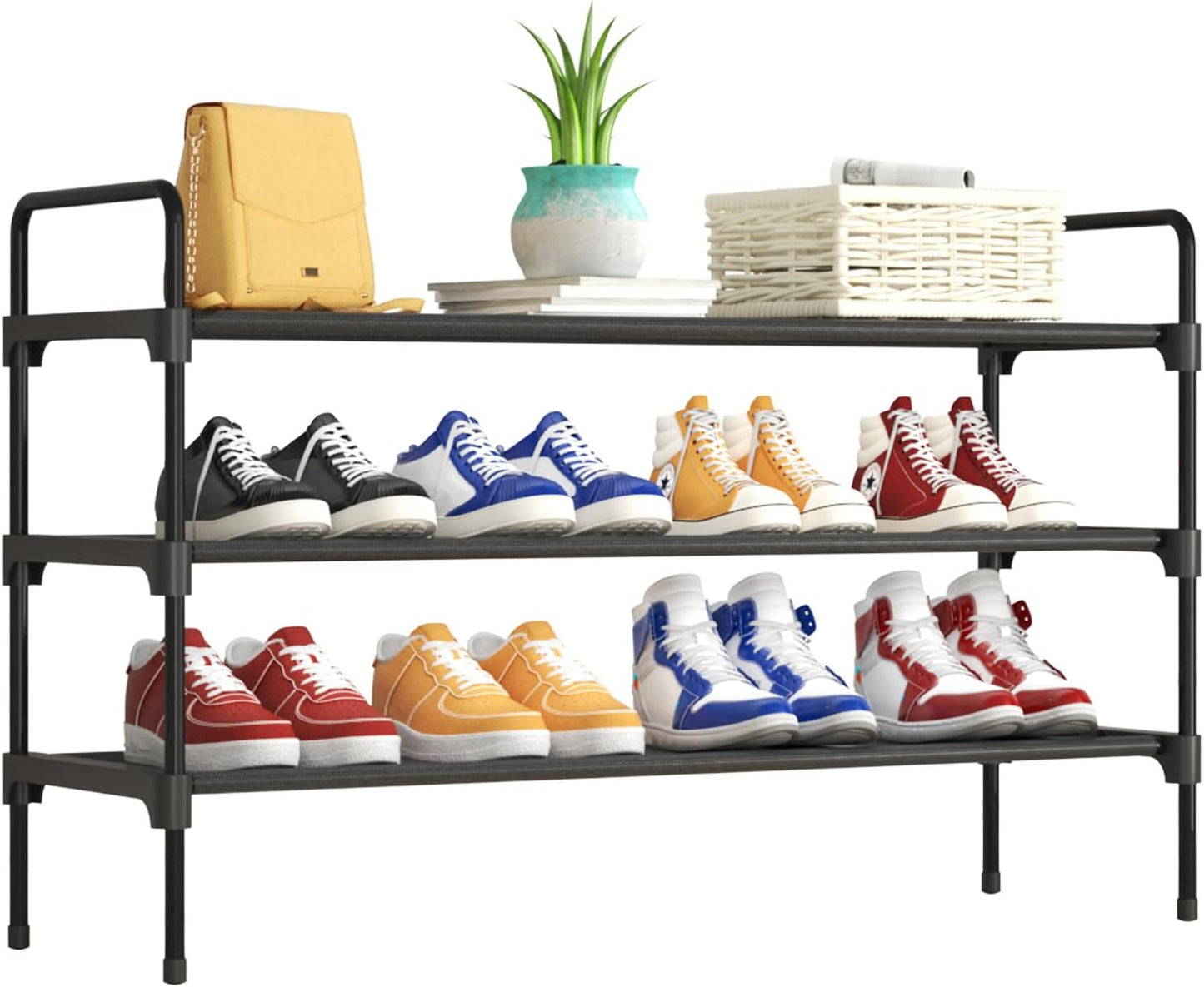 Kitsure Shoe Rack for Closet, Sturdy Shoe Storage for Entryway, Space-Saving Shoe Rack Small and Shoe Shelf, 27.6" Wide, Black
